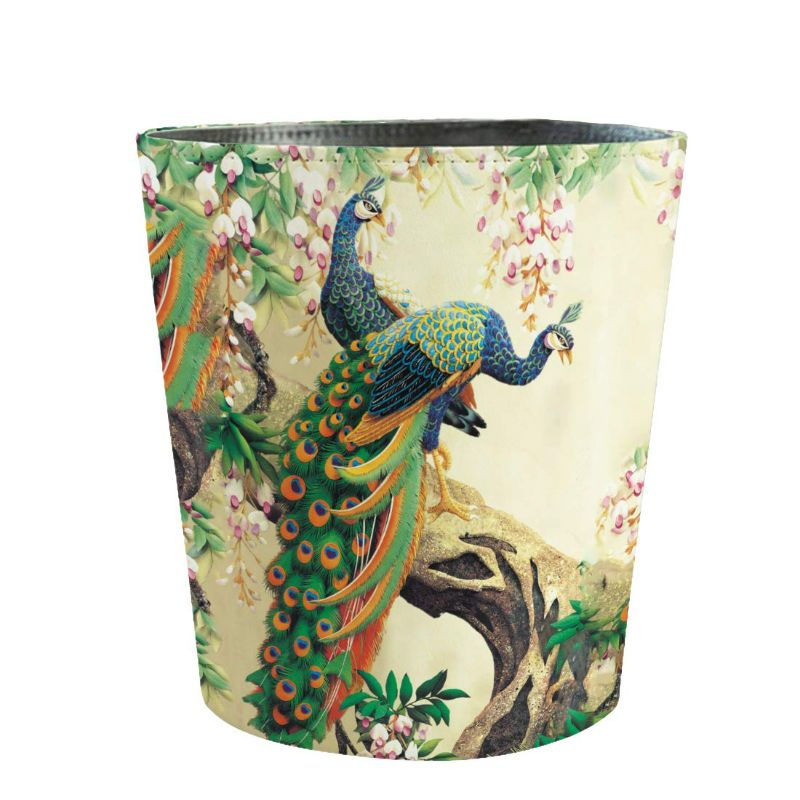 Photo 1 of 10L/2.64 Gallon Trash Can, Decorative Waste Basket, PU Leather Waste Paper Basket, Waterproof Garbage Can for Bathroom, Bedroom, Office, Kitchen and Living Room - Peacock-4