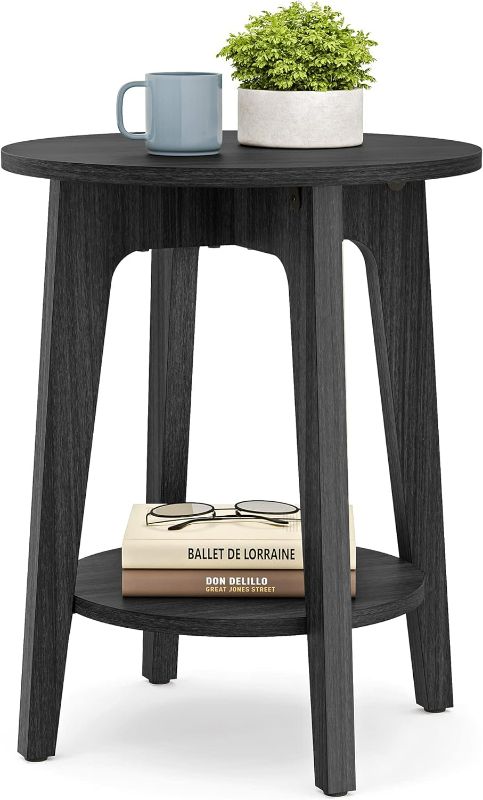 Photo 1 of VASAGLE Side Table, Small Round End Table with Lower Shelf, Nightstand for Small Spaces, Living Room, Bedroom, Charcoal Gray ULET283T22