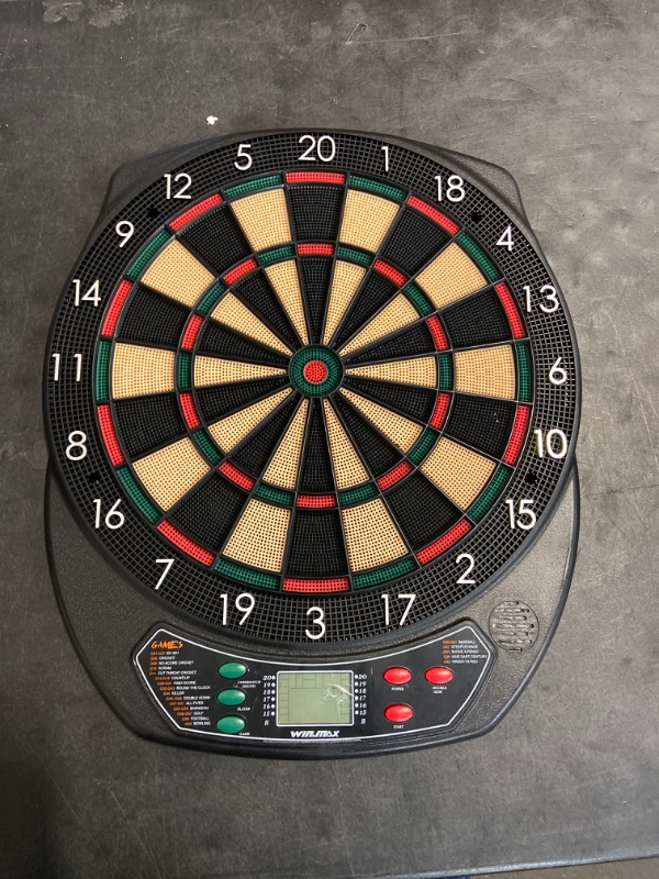 Photo 2 of WIN.MAX Electronic Dart Board Soft Tip Dartboard Set LCD Display with 12 Darts 100 Tips Power Adapter