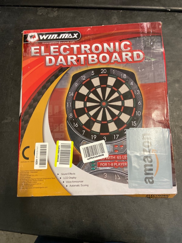 Photo 3 of WIN.MAX Electronic Dart Board Soft Tip Dartboard Set LCD Display with 12 Darts 100 Tips Power Adapter