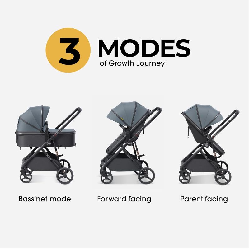 Photo 2 of newyoo Baby Bassinet Stroller, Convertible Infant Strollers w Reversible Seat & Cup Holder, 2-in-1 Rear-Facing Pram from Newborn to Toddler, One-Hand Easy Fold, Coches para Bebes, Revo C10, Grey