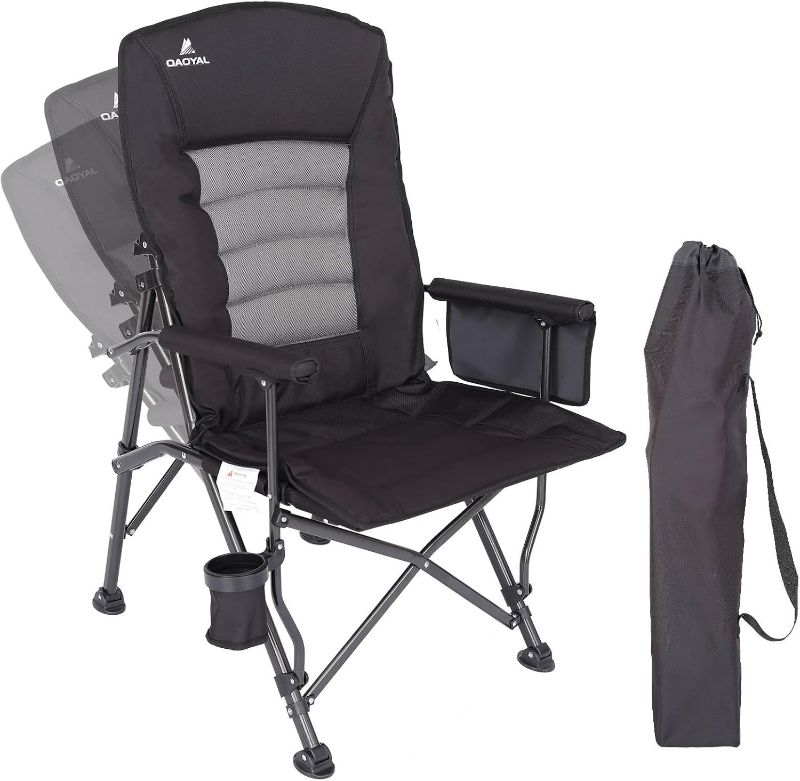 Photo 1 of Black Folding Chair for Camping | Adults | Adjustable Backrest, Supports 350lbs | Outside, Lawn | Cup Holder