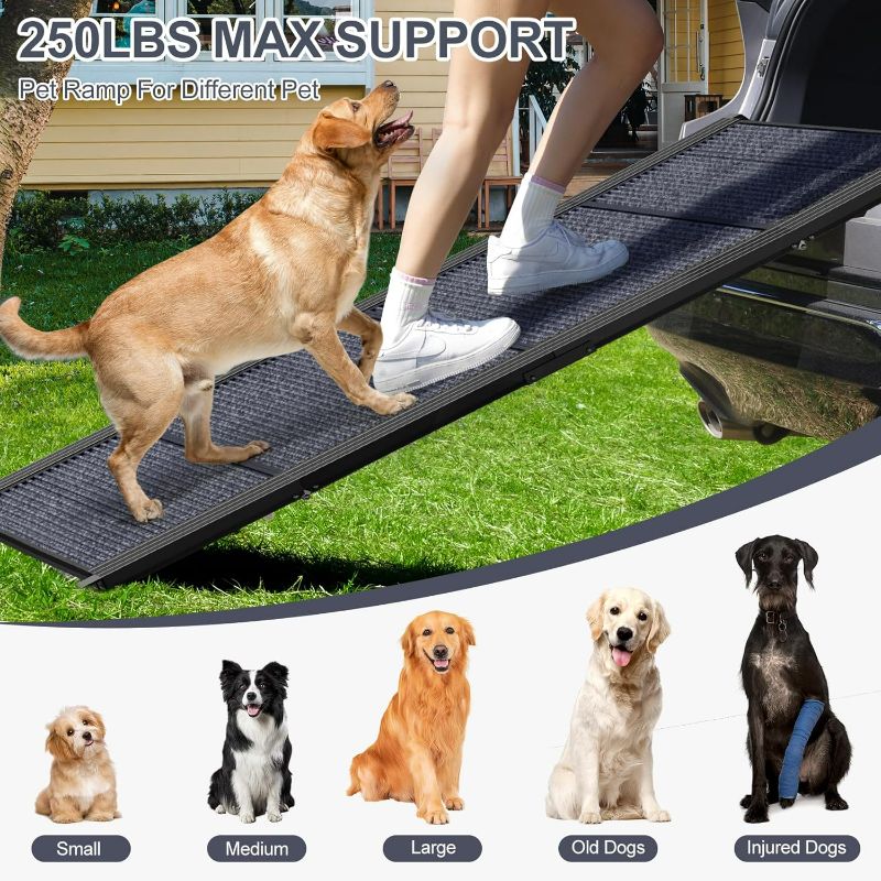 Photo 1 of Dog Ramp for Car, 63" Long & 17" Wide Folding Portable Pet Stair Ramp with Non-Slip Rug Surface, Extra Wide Dog Steps for Medium & Large Dogs Up to 250LBS Enter a Car, SUV & Truck