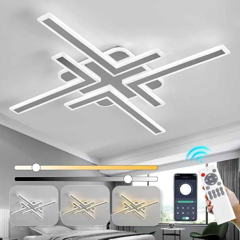 Photo 3 of Modern Sputnik Flush Mount Ceiling Light Fixture 34.25Inches LED Dimmable Ceiling Light with Remote Control and Smart APP Chrome Chandelier for Kitchen Dining Room Living Room Bedroom.