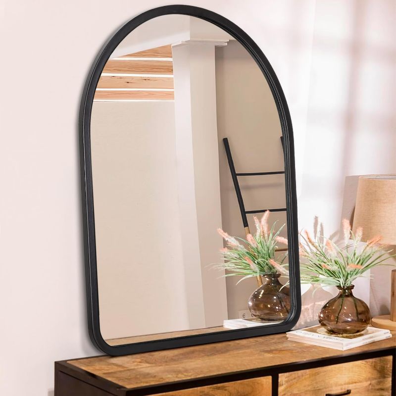 Photo 1 of Arched Mirrors for Wall 20"x16" Black Rustic Wood Framed Vintage Mirror Decorative Farmhouse Living Room Bedroom Bathroom Hanging Mirror Wall Decor Large