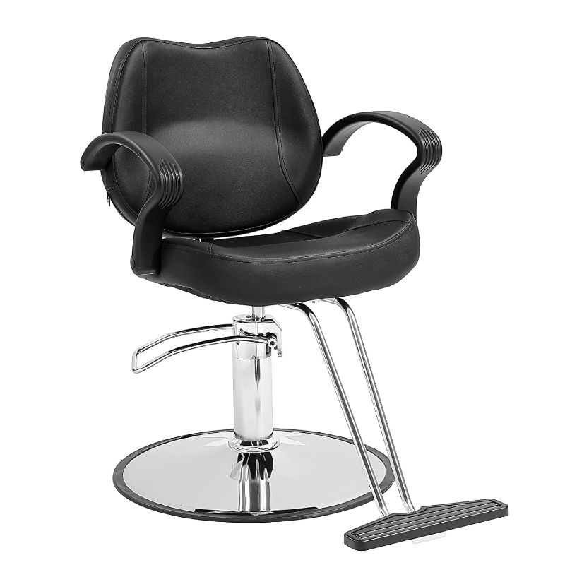 Photo 1 of VEVOR Black Salon Chair for Hair Salons | Heavy Duty | 360° Swivel | Hydraulic Pump, Footrest | Beauty Spa Equipment