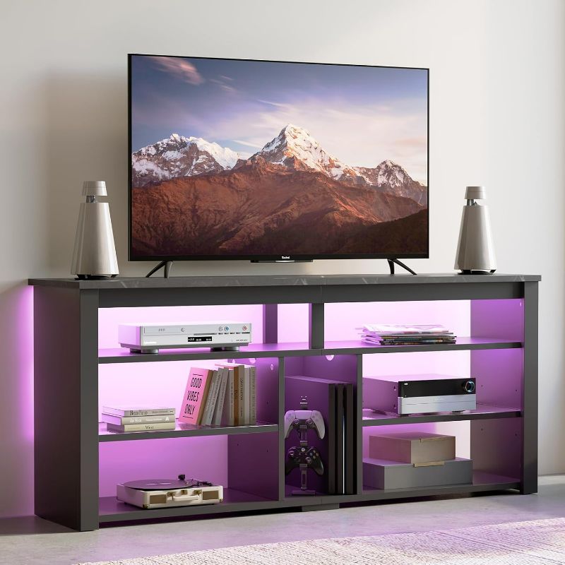 Photo 1 of Bestier LED Tall Entertainment Center, 55 inch TV Stand for 55/60/65 inch TV, Gaming TV Cabinet with Storage for PS5 Xbox, Adjustable Shelf Media TV Console for Living Room Bedroom, Black Marble