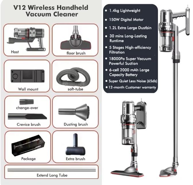 Photo 2 of NADALY Cordless Vacuum Cleaner, Stick Vacuum with 3 Powerful Suction Modes, Max 45 Mins Runtime, Anti-Tangle Vacuum Cleaner for Home, 8-in-1 Rechargeable Vacuum for Carpet, Pet Hair, Hard Floors, red 