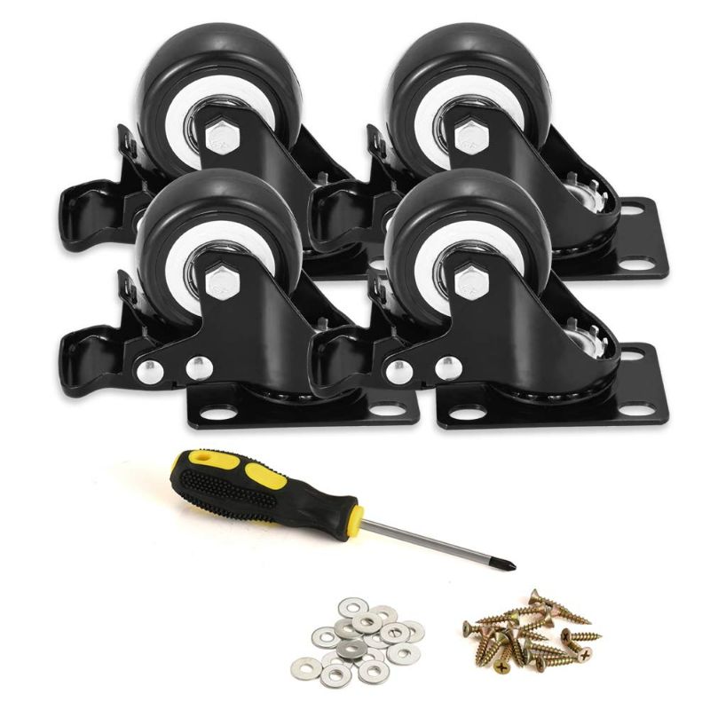 Photo 1 of 2" Caster Wheels, Heavy Duty Casters with Brake Set of 4, Locking Casters with 360 Degree No Noise Polyurethane (PU) Wheels, Swivel Plate Castors Pack of 4