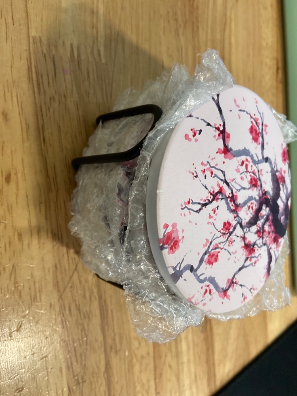 Photo 1 of Set of 6 Ceramic Coaster with Cork Base,Plum Blossom Painting Coasters with Holder,Round Absorbent Drink Coasters Set for Housewarming Table Protection Cups Coffee Beer Bar Home Decor