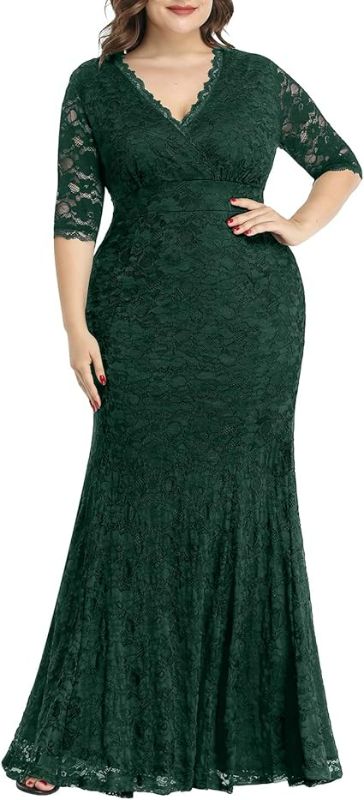 Photo 1 of 20W Wedding Dresses for Bride Plus Size - Mermaid Formal Evening Gown Wrap Neck Lace Dress