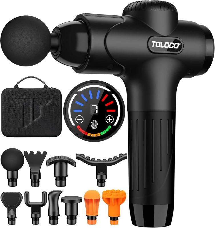 Photo 1 of TOLOCO Massage Gun, Massage Gun Deep Tissue, Percussion Massage Gun with 10 Replacement Heads, Super Quiet Portable Electric Massager for Athletes, Relax, Black