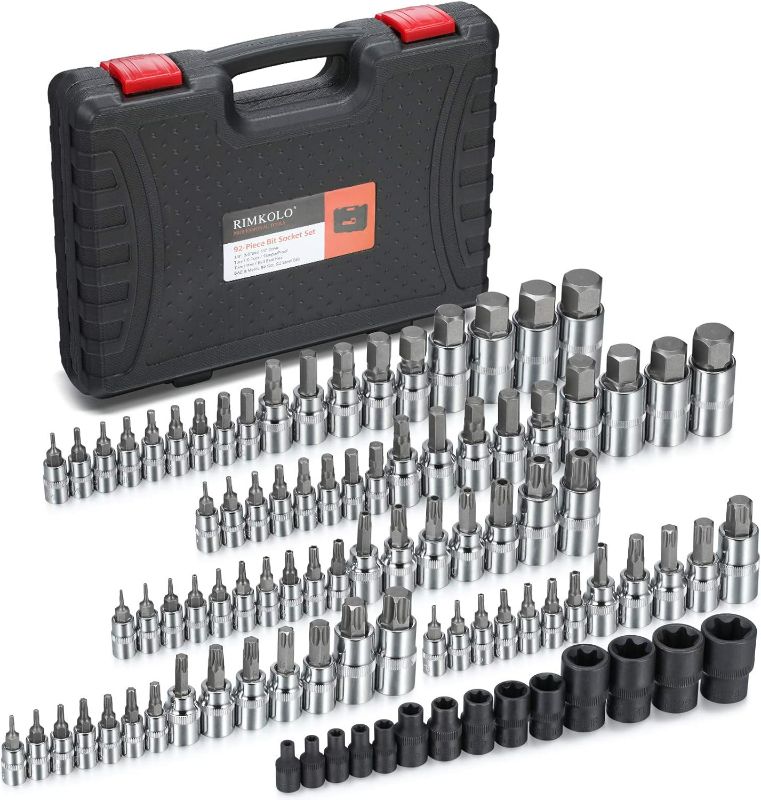 Photo 1 of 92-Piece Allen and Torx Bit Socket Set, 1/4" 3/8" and 1/2" Drive Torx/Tamper Proof Torx/Hex SAE & Metric Bit Set