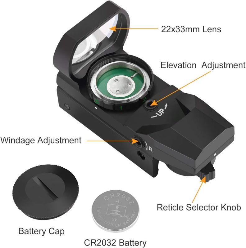 Photo 3 of Feyachi Reflex Sight - Adjustable Reticle (4 Styles) Both Red and Green in one Sight!