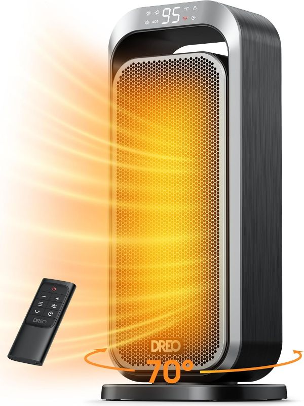 Photo 1 of Dreo Quiet Space Heaters for Indoor Use, 1500W Electric Heater with Remote, PTC Ceramic Heater with Thermostat, 12H Timer, 70° Oscillation, Digital Display, Fast Safety Room Heater for Bedroom Office