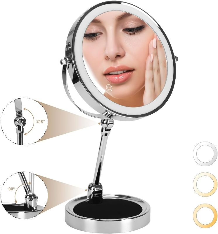 Photo 1 of 1X/10X Folding Lighted Magnifying Makeup Mirror, 1500mAh Rechargeable Vanity Mirror, Adjustable Double Sided Mirror, 8 inch