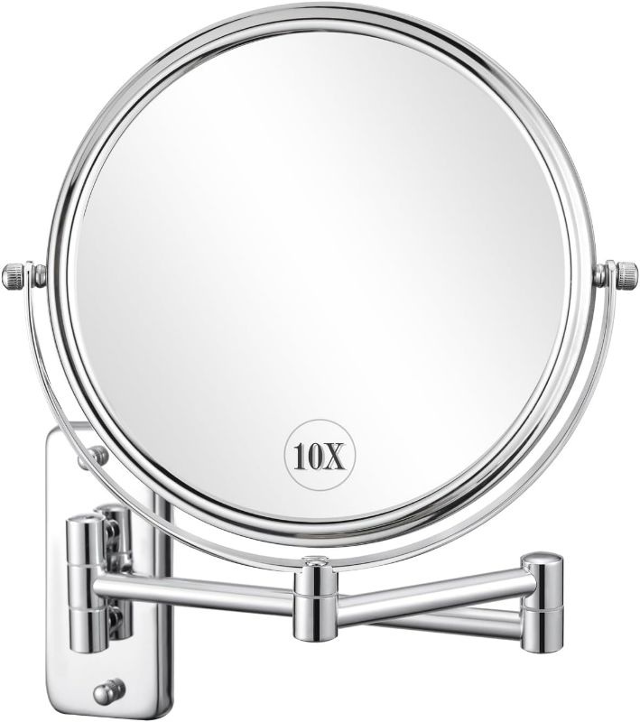 Photo 1 of DECLUTTR 8 Inch Wall Mounted Magnifying Mirror with 10x Magnification, Double Sided Vanity Makeup Mirror for Bathroom, Chrome Finished