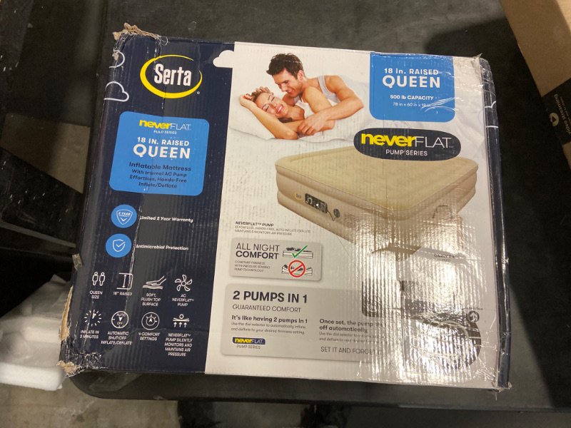 Photo 2 of Queen Serta Raised Air Mattress with Never Flat Pump | Luxury Inflatable Mattress with Built in Air Pump to Ensure a Good Night’s Rest | Heavy Duty Blow Up Mattress with Self Inflating Pump