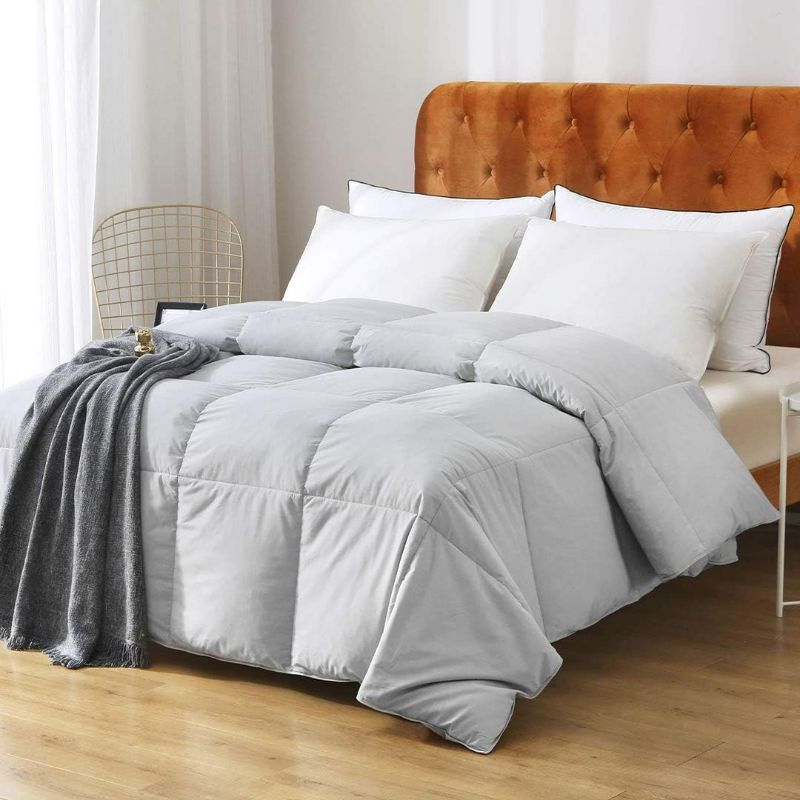 Photo 1 of Gray Feathers Down Comforter King - 100% Organic Cotton Cover, Medium Warm All Seasons Machine Washable Duvet Insert with Tabs (106x90, Mirage Grey)