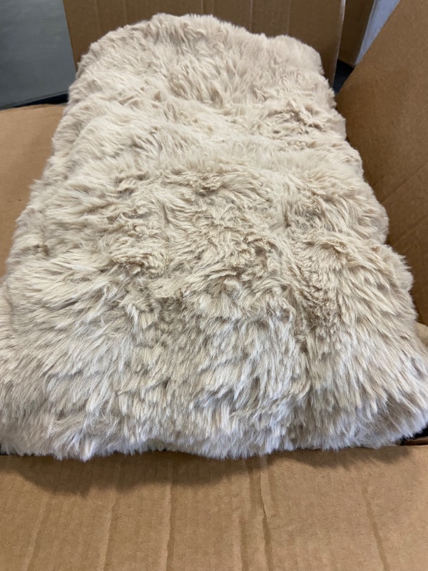 Photo 2 of OKYUK Rabbit Plush Sofa Cover, Non-Slip Sofa Cushion Covers, Super Soft Faux Fur Throw Couch Cover, Puffy Couch Cushion Covers Washable Furniture Protector (Khaki, 110 * 110cm)