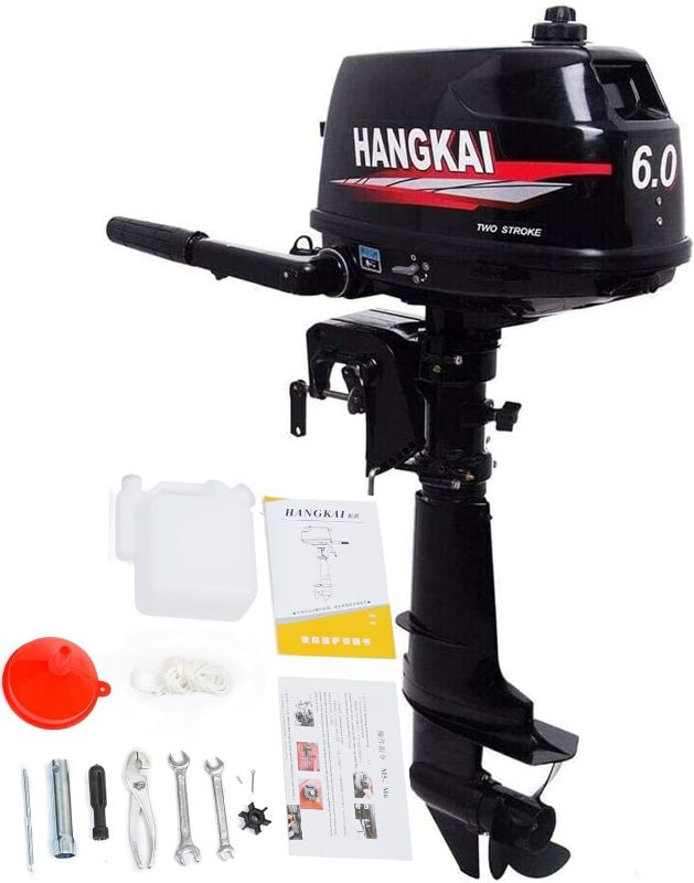 Photo 1 of Outboard Motor, Heavy Duty Outboard Boat Motor Engine 2-Stroke Gasoline Boat Engine, Gas-powered Outboard Motor with Water Cooling System (Hangkai 2 Stroke 6HP Outboard Motor)