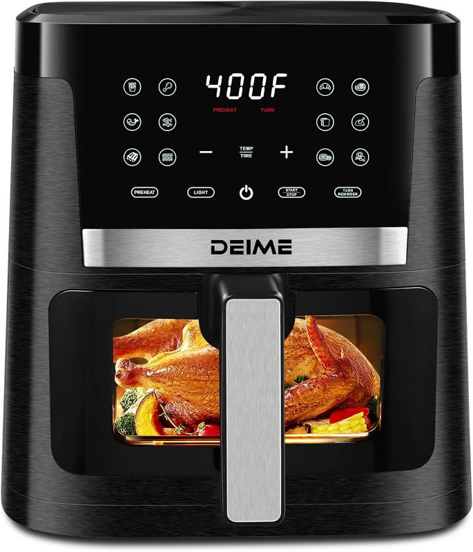 Photo 1 of DEIME Air Fryer 7.5 QT 1700W Oilless Oven Healthy Cooker Air Fryers Large Capacity with 12 Presets, Visible Cooking Window, LCD Touch Screen, Customerizable Cooking, Non-Stick Basket (Black)