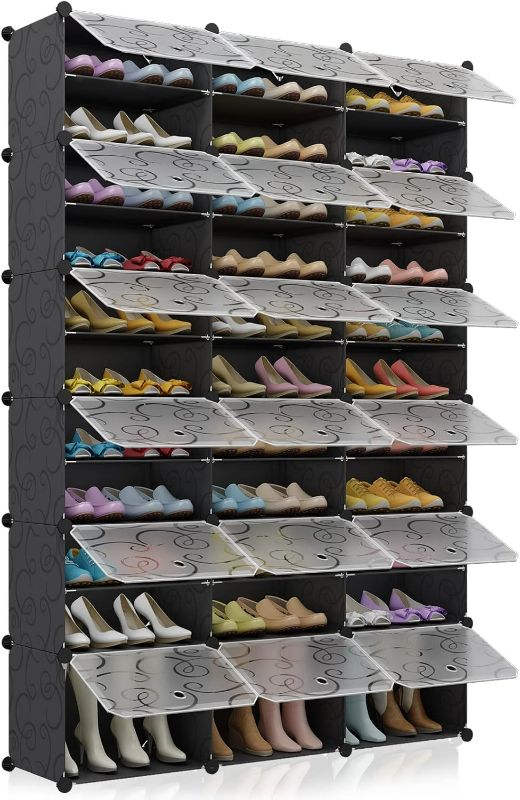 Photo 1 of MAGINELS 72-Pairs Shoe Storage Organizer Cabinet,Portable Shoe Rack Organizer with Door,Large DIY Plastic Detachable Shoes Shelves for Entryway,Bedroom,Black