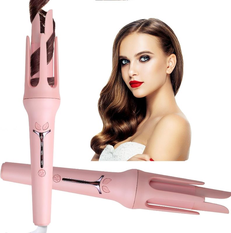 Photo 1 of Curling Iron, Automatic Hair Curler 1.1" 1.25", Temp Adjustable, Fast Heating Up, Anti-Stuck, Auto Shut-Off, Ceramic Tourmaline, Pink