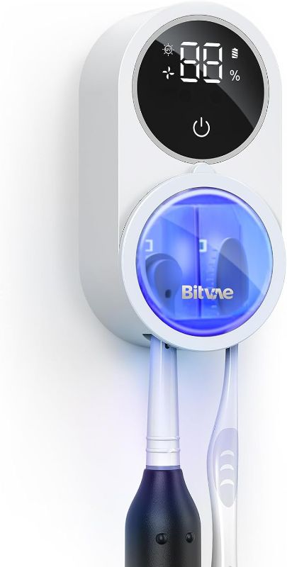 Photo 1 of Bitvae Toothbrush Cleaner, UV-C Cleaning and Air Drying, LED Smart Screen, Rechargeable Wall Mount Toothbrush Holder, White