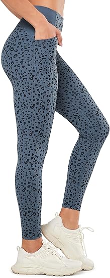 Photo 1 of Large Yvette Women's Athletic Leggings with Pockets Leopard Print High Waisted Tummy Control Yoga Pants Non See-Through Tights