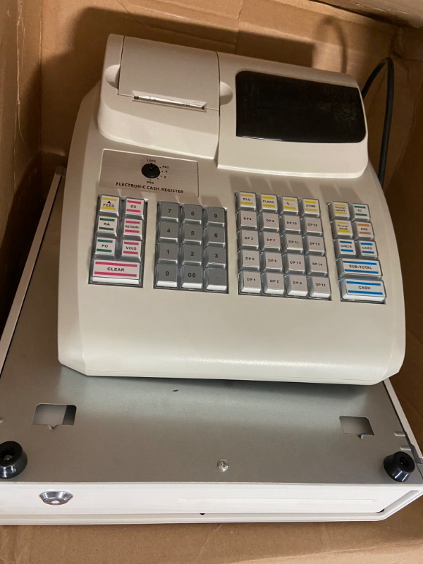 Photo 2 of Cash Register,Electronic Cash Register with 4 Bill 5 Coin,Removable Tray and Thermal Printer,Multifunction Cash Register for Small Business/Retail/Restaurant,White