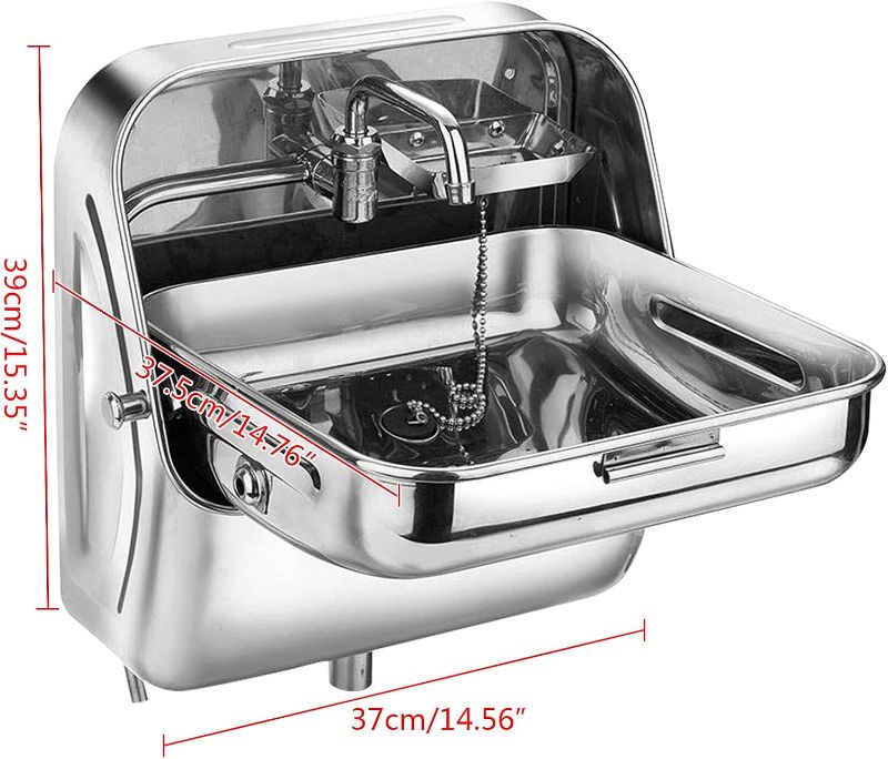 Photo 2 of Folding Sink, RV Caravan Camper Sink with Cold Faucet, Stainless Steel RV Caravan Camper Kitchen Basin Sink for RV Caravan Boat Camper Apartment, 14.56x14.76x15.35Inch