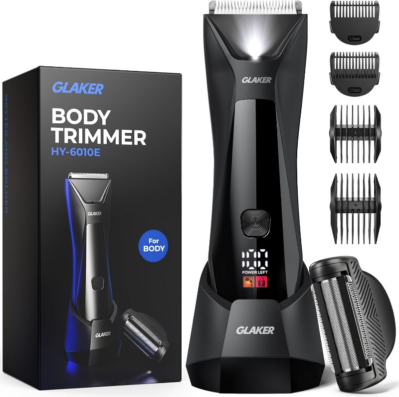 Photo 1 of GLAKER Ball Trimmer Men, 2-in-1 Body Shaver Pubic Hair Trimmer for Men Manscape Groin Trimmer Body Hair Trimmer Ball Shaver Body Groomer Dual-Head Ceramic Trimmer & Foil Blades IPX7 Waterproof (Black)