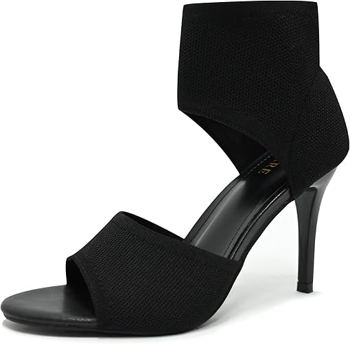 Photo 1 of 8.5 Peep Toe Heels for Women Sexy 3 Inches Stiletto High Heels for Women Dressy Slip On Comfortable Wide Stretchy Heels Knit Open Toe Booties Sandals Black Heels Sandals for Prom, Party and Work