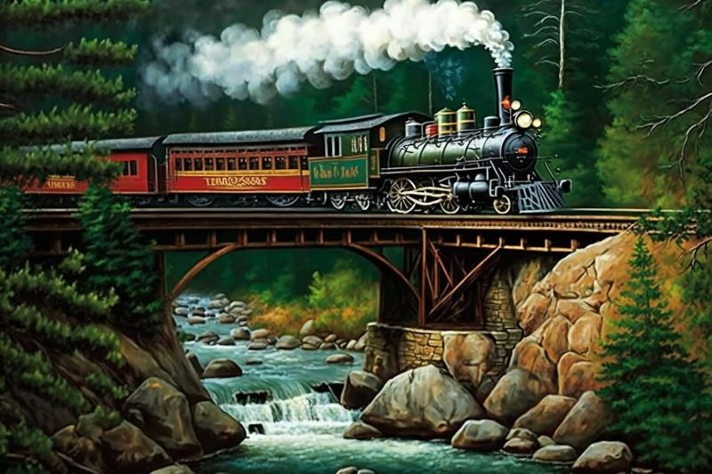 Photo 1 of Jigsaw Puzzle 500 Pieces Valley Steam Train - Forest Stream Landscape - Wooden Puzzles for Adults & Child, Challenging Puzzle, for Friends Gifts