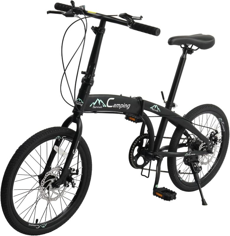 Photo 1 of Ktaxon 20 in Folding Bike Adult Bike, 7-Speed Folding Bicycle with 100% Assembled, Double Shock Effect, Powerful Mechanical Dual Disc Brakes and Adjustable Design (Black & Green)