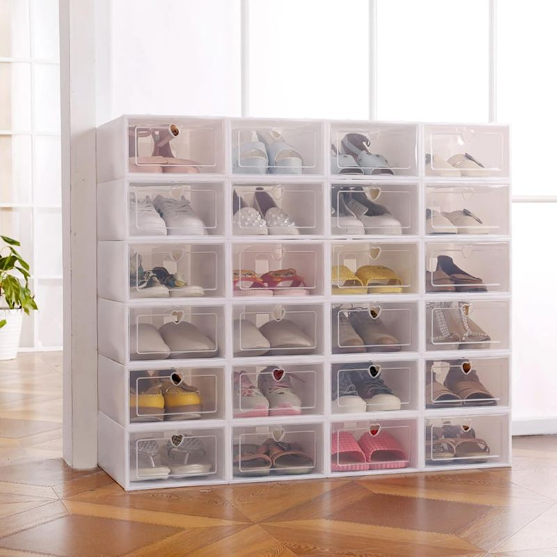 Photo 1 of 20 Pack Clear Shoe Storage Boxes Stackable Shoe Organizer for Closet, Shoe Cabinet Storage for Entryway, Clear Plastic Stackable Sneaker Containers Stackable Storage Bins White