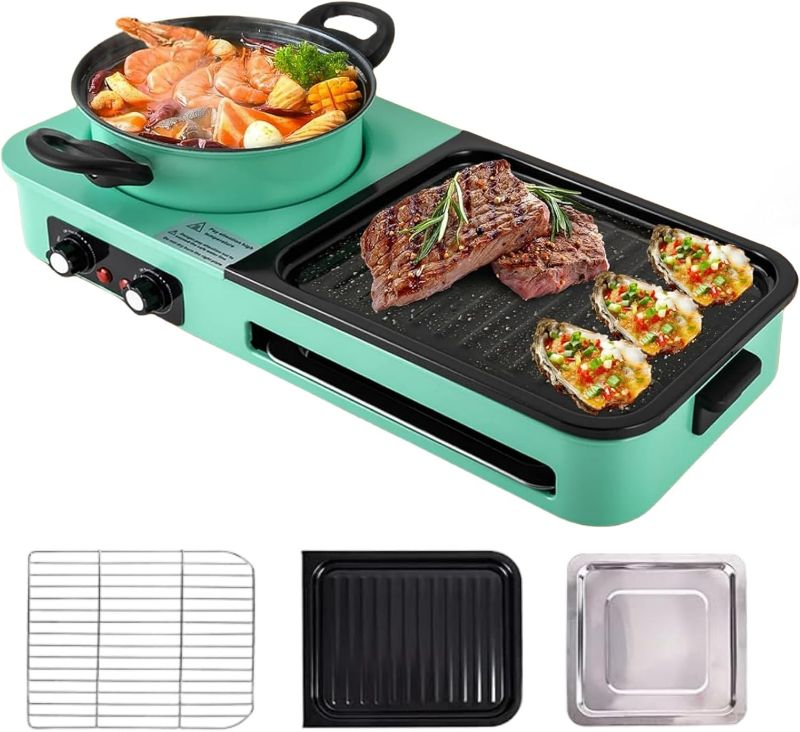 Photo 1 of Hot Pot with Grill, 3 in 1 Korean BBQ Grill Shabu Shabu Hot Pot, Indoor Smokeless Grill Hotpot Pot Electric Combo, Removable, Separate Dual Temperature Control & Non-stick for 2-6 People