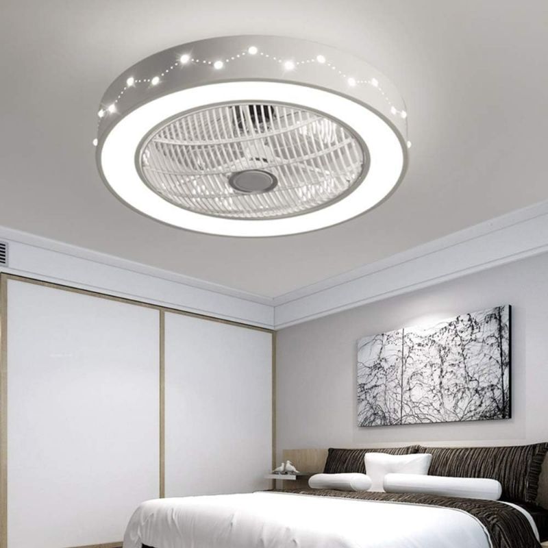 Photo 1 of Modern Chandelier Acrylic Ceiling Fan with LED Light Kit Remote Control, Invisible Blades, 21.6-Inch Constellation Style Ceiling Lighting Fixture Flush Mount, 3 Color Changeable+3 Speed, White