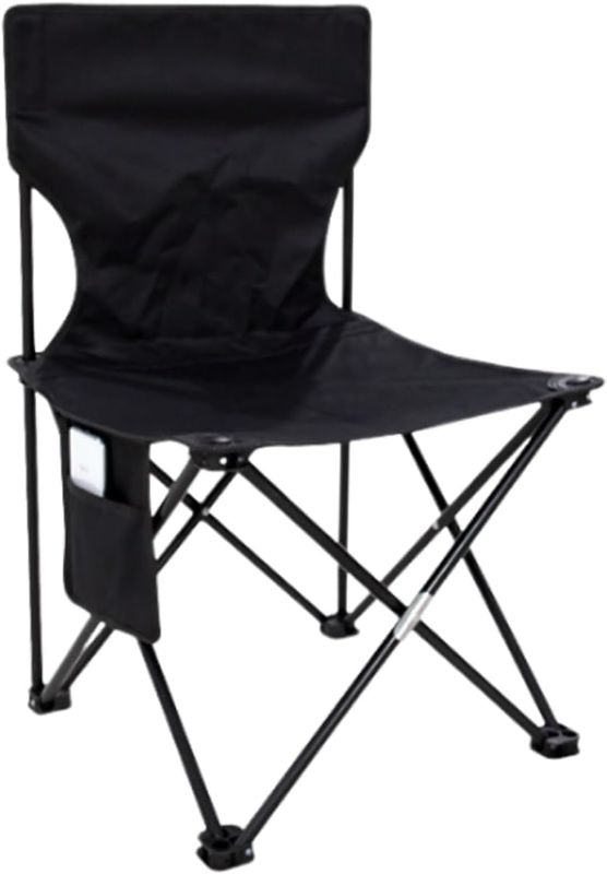 Photo 1 of Outdoor Camping Chair, Collapsible Chair with Side Pocket and Carry Bag, Folding Chair for Camping, Beach, Picnic, Sunbathing Chairs with Storage Bag (Black)