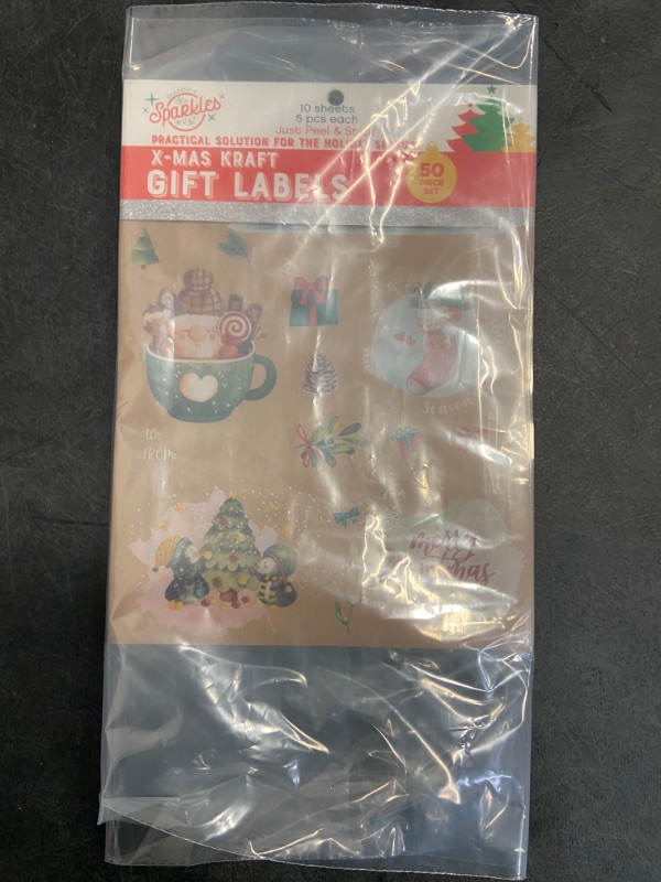 Photo 1 of Christmas Tags for Gifts - 50 Pieces Christmas Gift Tags Self-Adhesive Stickers - 10 Different Designs Gift Tags Sticker Christmas - to and from Christmas Labels for Gifts Self Adhesive - Kraft Color