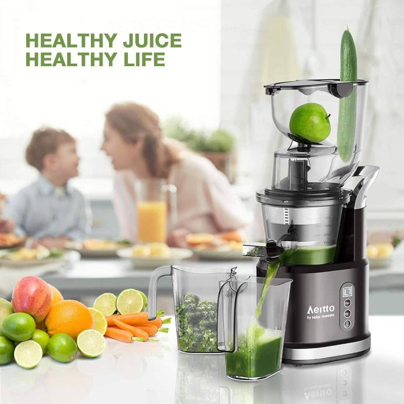 Photo 2 of Aeitto Cold Press Juicer, Juicer Machines with 3.3" Large Feed Chute,Large Capacity,High Juice Yield,Slow Masticating Juicer for Fruits and Vegetables, Self Feeding for Juice Extractor,BPA-Free,Black
