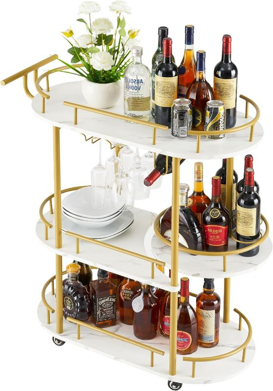 Photo 1 of Gold Bar Carts with 4-Tier Storage Shelves, Mobile Bar Serving Cart with Wine Rack and Glass Holder for Kitchen, Living Room, Dining Room
