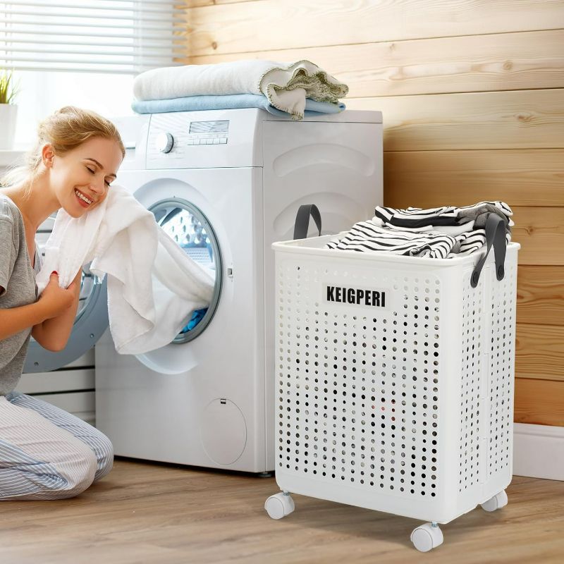 Photo 2 of KEIGPERIcollapsible laundry baskets,laundry basket with wheels,foldable laundry basket,With wheels and handles, it is easy to move and can be folded to save space. (White, large)
