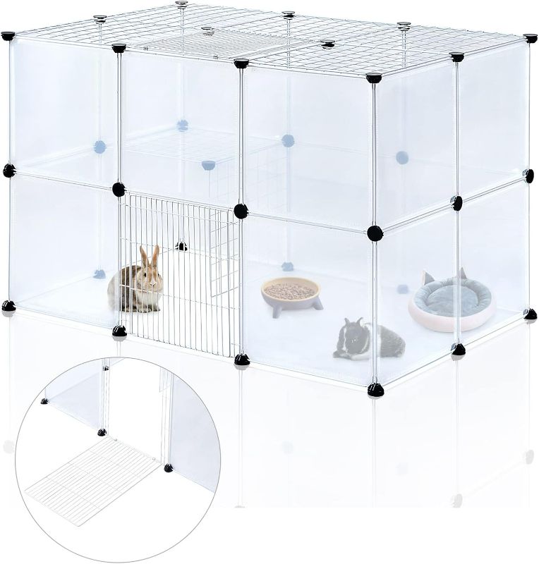 Photo 1 of BRIAN & DANY 2-Tier Small Animals Playpen, Portable Pet Playpen Indoor with 2 Doors for Puppy, Hamsters, Guinea Pig, Rabbits - 28 Panels, 43.1" x 27.5" x 27.5"
