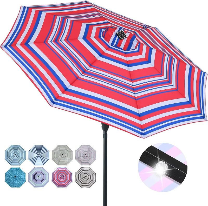 Photo 1 of ABCCANOPY Durable Solar Led Patio Umbrellas with 32LED Lights 10FT (Dark Blue Red Stripes)
