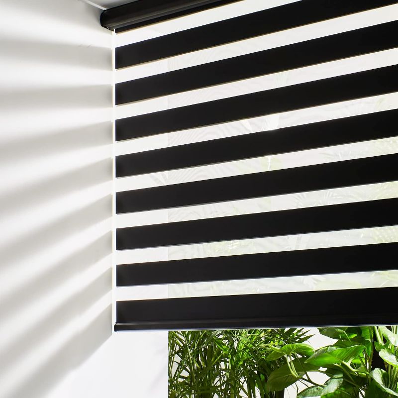 Photo 1 of Persilux Cordless Zebra Blinds for Windows (36" W X 72" H, Black) Free-Stop Windows Shades Dual Layer Light Control for Day and Night, Light Filtering Sheer Shades for Home, Easy to Install
