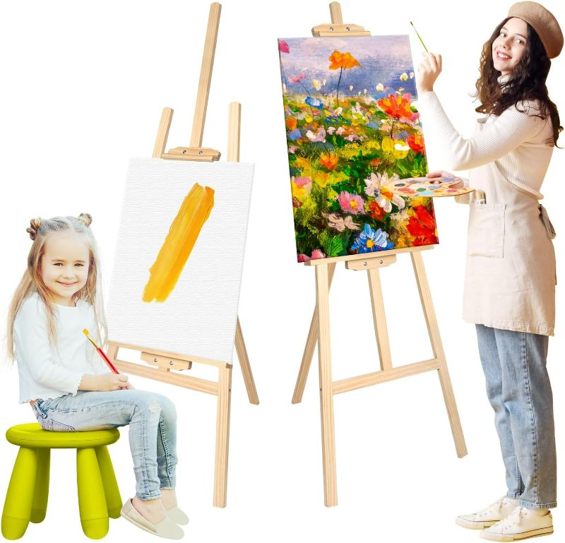 Photo 1 of Nian Feng Wooden Easel for Painting, Adjustable Floor Easel, Folding Easel Stand for Wedding Poster, Painting Easel Large for Adults and Kids
