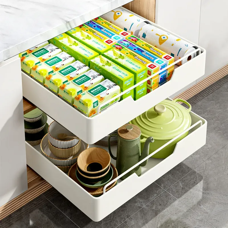 Photo 1 of gray Pull Out Cabinet Organizer, Slide Out Pantry Shelves, Heavy Duty Slide out Drawers, Sliding Drawer Pantry Shelf for Kitchen, Pantry, Bathroom ,11.81" W x16.9 D x 2.75" H
