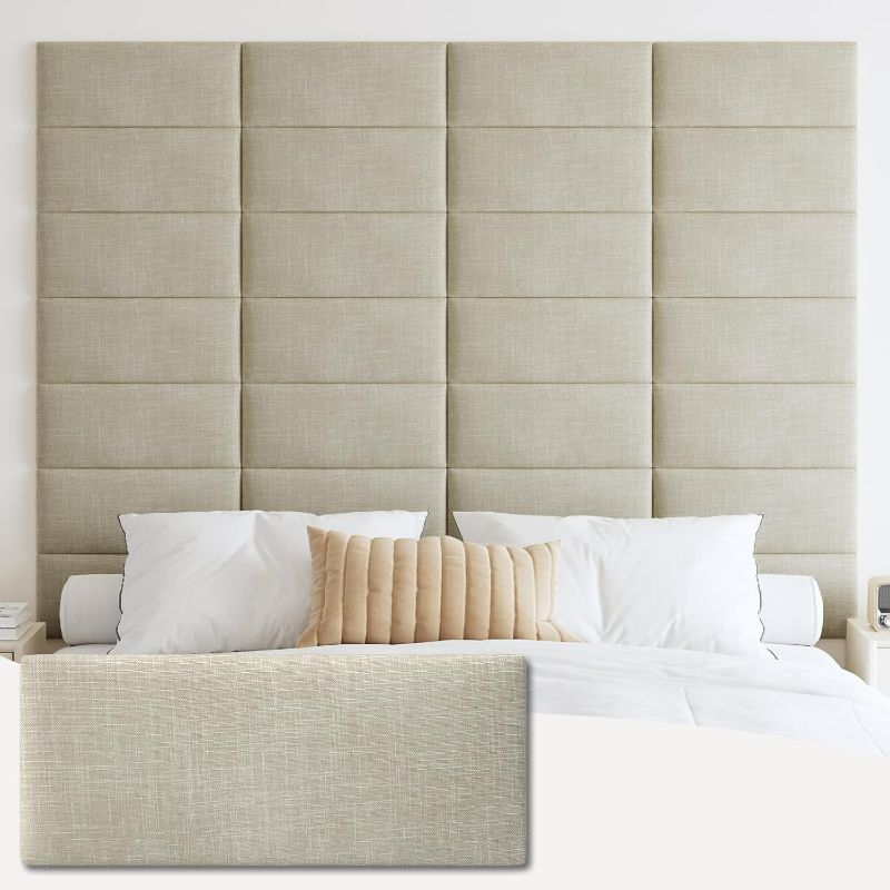 Photo 1 of Upholstered Wall Mounted Headboard, 3D Soundproof Wall Panels Peel and Stick Headboard for Queen Size, Reusable and Removable Tufted Bed Headboard in Beige(9 Panels, 10" x 24")
